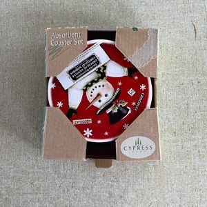Cypress Snowman Coaster Set Absorbent Stone Caddy